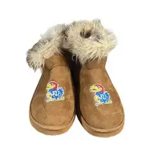 Jayhawks Kansas University College Slipper Faux Fur & Suede Boots Women Sz XL