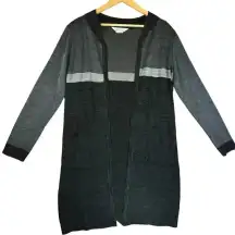 Misook‎ Women’s Open Tri Color Gray Casual Front Pocket Cardigan Medium