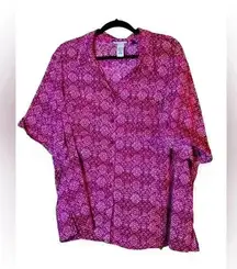 Catherines Business Casual Button Up Short Sleeved Pink Blouse Size 3XWP