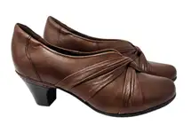 Cobb Hill Brown Leather Knot Slip On Classic Dress Pump Sandals CAI16BR Size 7W