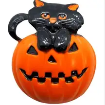 Vintage AJC Black Cat & Jack-o-lantern Brooch