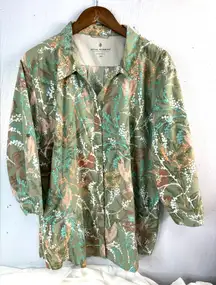 Royal Robbins 3X Resortwear Olive Botanical Print Snap Top
