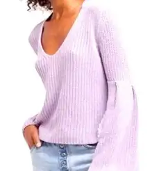 Free People Damsel Purple Bell Sleeve Pullover Sweater V Neck Women's Size S/P