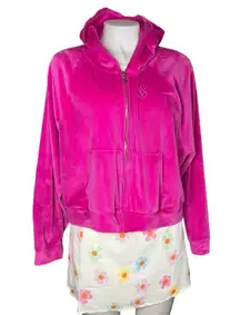 VICTORIAS SECRET Pink Fuchsia Hoodie Velour Full Zip Jacket Size XL