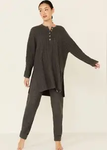 Free People Around the Clock 2 Piece Set Sweater Tunic (XS) +Joggers (S)Charcoal