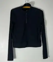 Move Theory Black Ribbed Quarter Zip w Pocket Jacket Size M