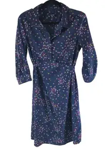 GAP Maternity Shirt Dress Roll Tab Sleeve Floral Navy Blue S