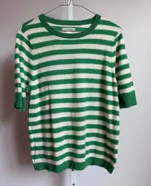 Outerknown 100%‎ Cashmere Striped Sweater Top Green Cream Short Sleeve Womens M