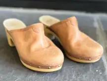 UGG Brown Leather Mules with Stud Accents