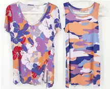 LOGO by Lori Goldstein Womens Bundle Lot (2) Floral Blouse & Camo‎ Tank Top XS
