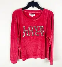 JUICY COUTURE Red Velour Long Sleeves Sequins Top, Size XL