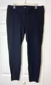 LOFT Black Slim Ankle Dress Pants Navy Front Panel Split Color Block Size 14