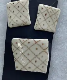 Vintage Artisan glazed ceramic earrings (pierced) and brooch set.