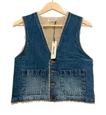 Rolla's Stevie Denim Sherpa Vest Women Size Small Blue Button Western Retro NEW‎
