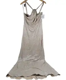 Dessy Collection One-Shoulder Twist Metallic Trumpet Gown in‎ Rose Gold 3064 NWT