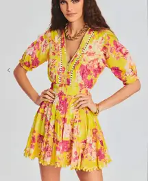 Hemant & Nandita Floral Embroidered V Neck Auril Short Dress Women’s Sz XS