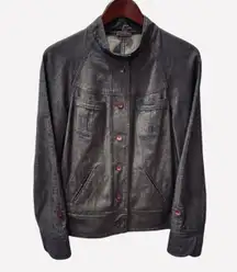 Lightweight Linen Denim Jacket Dark Blue Oversized M Tall