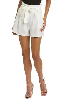 NWT BCBGMAXAZRIA Linen cotton Pleated Paper bag Shorts White Women's Size XS