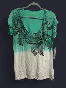 Calvin Klein Teal Ombré Floral Round Neck Short Sleeve T-Shirt NWT