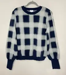 LULA ROE Navy & Gray Checkered Balloon Sleeve Crewneck Sweater, XL