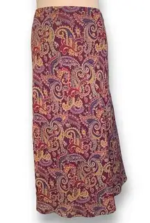 Vintage Skirt Multicolor Burgundy Blue Purple Paisley Print Boho Academia Maxi