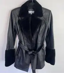 Reformation Veda Park Tie Waist Leather Jacket Shearling Sz S