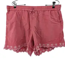 J. Crew Womens XL Pink Linen Blend‎ Embroidered Scalloped Hem Shorts