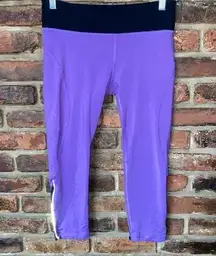 Ellie Purple Black Mesh Reflective Capri Cropped Leggings Women's Size Medium