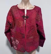 Handmade Quilt Quilted Jacket Coat Patchwork Unique OOAK Red Purple Upcycled