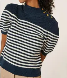 Anthropologie New Maeve Nautical Navy Stripe Puff Sleeve Sweater Size Medium