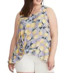 Torrid Lemon Print Sheer Sleeveless Twist Front Top size 1/1X