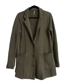 FREE PEOPLE French Terry Knit Blazer Jacket Coat Size Medium Olive Green