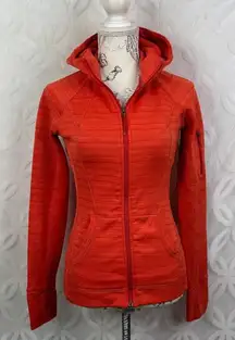 Athleta Striped Strength Red Orange Hoodie‎ Size XS
