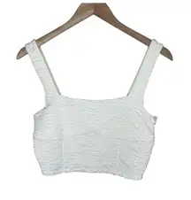 Good American Womens Textured Cloud White Crop Square Neck Top Small
