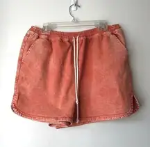 Orange Acid Wash Mini Drawstring Summer Shorts Plus Size 1X