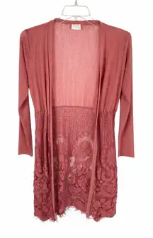 Sirenlily Maternity Dusty Rose Lace Hem Open Front Cardigan Boho Small