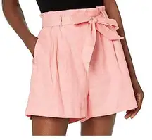 BCBGMaxazria Light Pink High-Waisted Paperbag Pleated Belted Shorts Size Small