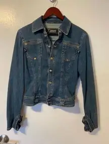 Vintage 90’s VERSACE Cropped Style Boho Denim Jean Jacket Engraved Cuff