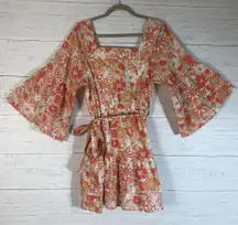 Influence by Asos Tall square neck mini dress in orange floral size 10