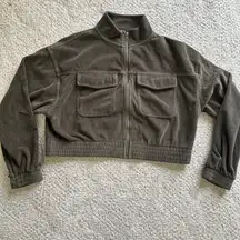 Aerie cropped corduroy dark forest green zip up jacket women size medium