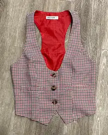 Vintage plaid checkered tuxedo vest button front red checks gingham small