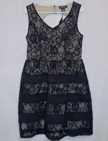 NWT Candalite Black Lace Floral Print Nude Underlay Sleeveless Fit & Flare Dress