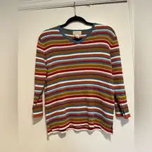 Studio Works Women’s Medium Colorful 3/4 Slit Sleeves V-Neck Ribbed Top.