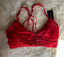INC red lacey cross back wireless bra M