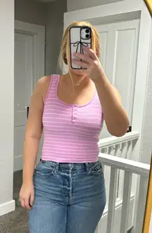 Pink Striped Ribbed Henley Tank | The Workshop | Size M