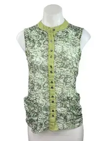 Vero Moda Green Mock Neck Printed Pocket Sleeveless Button Down Shirt Size S