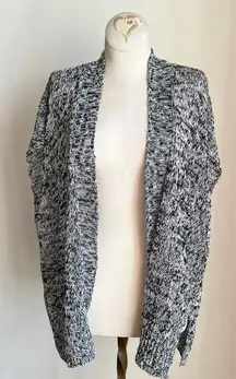 Eileen Fisher Linen Blend Black White Short Sleeve Cardigan Petite Medium