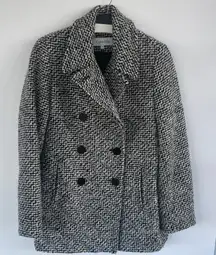 Calvin Klein Women's Black and White Tweed Textured Wool Blend Pea Coat Size 10