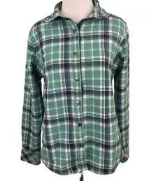 Orvis Blue & Green Plaid Flannel Fleece Lined Button Up Shirt Size Medium