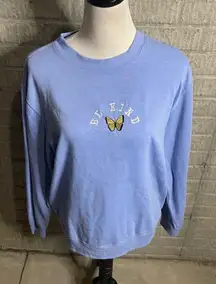 Mighty Fine Light Blue Be Kind Butterfly Embroidered Crewneck Sweatshirt  LG